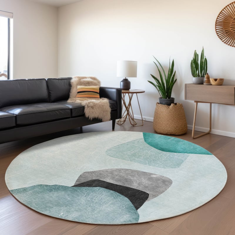 Premium Washable Super Soft Modern Abstract Mayfield Rug - Teal - 8' x 8' - Round