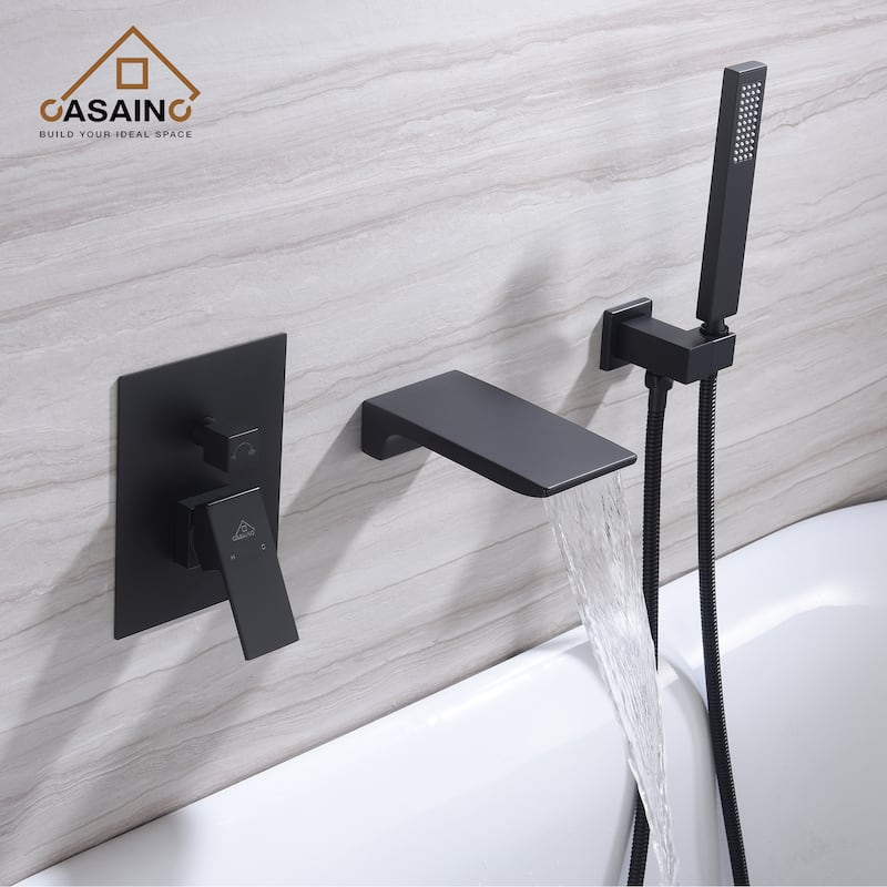 Wall Mounted Bathtub Faucet Set With Handheld Shower Head - Matte Black