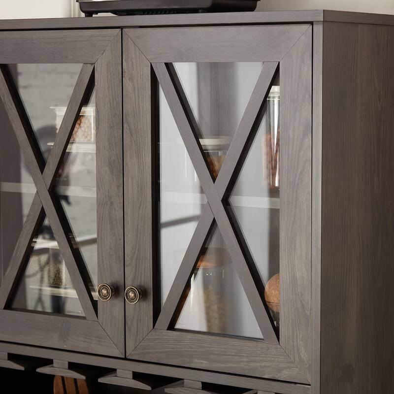 Roomfitters Farmhouse Wine Cabinet, Kitchen Hutch Buffet, Liquor Cabinet for Liquor and Glasses Rack, Charcoal Grey - N/A