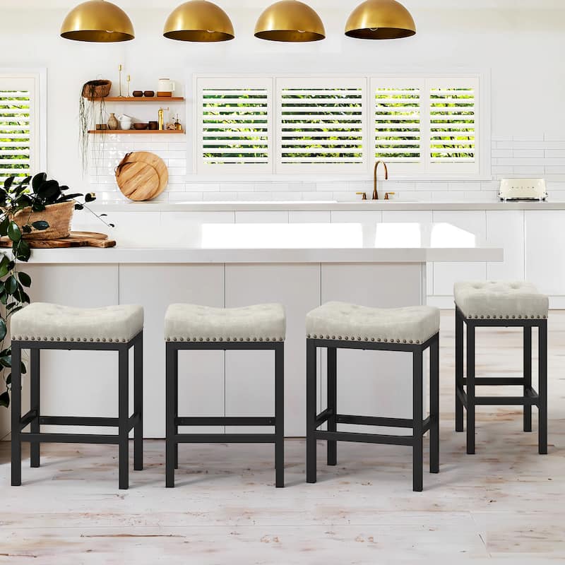 Backless Cushioned Faux Leather Bar Stools Counter Height Stools with Metal Frame - 24" H