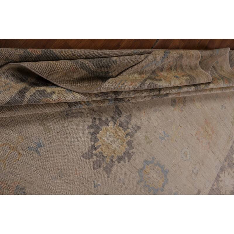 Beige Vegetable Dye Oushak Turkish Area Rug Hand-Knotted Wool Carpet - 9'4"x 11'10"