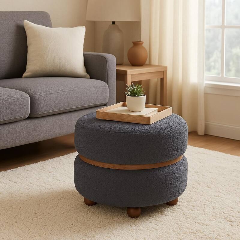 Aria Home Double Pouf Round Upholstered Vanity Stool and Ottoman