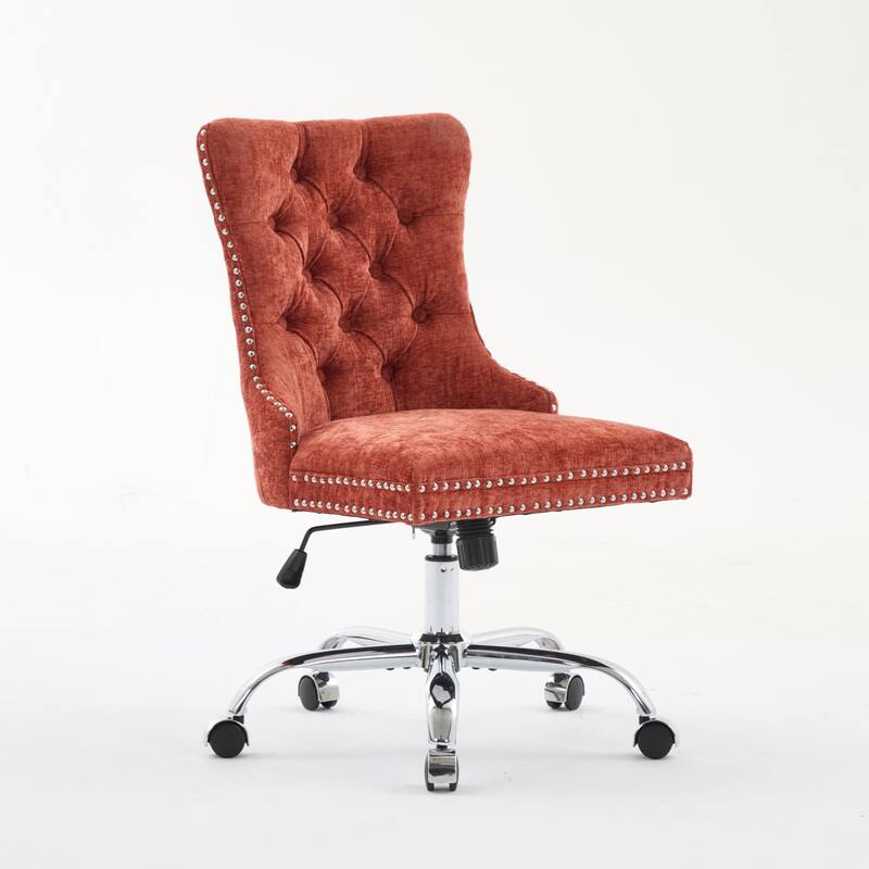 Roomfitters Chenille Tufted Office Chair, Adjustable Swivel Desk Chair with Chrome Metal Base