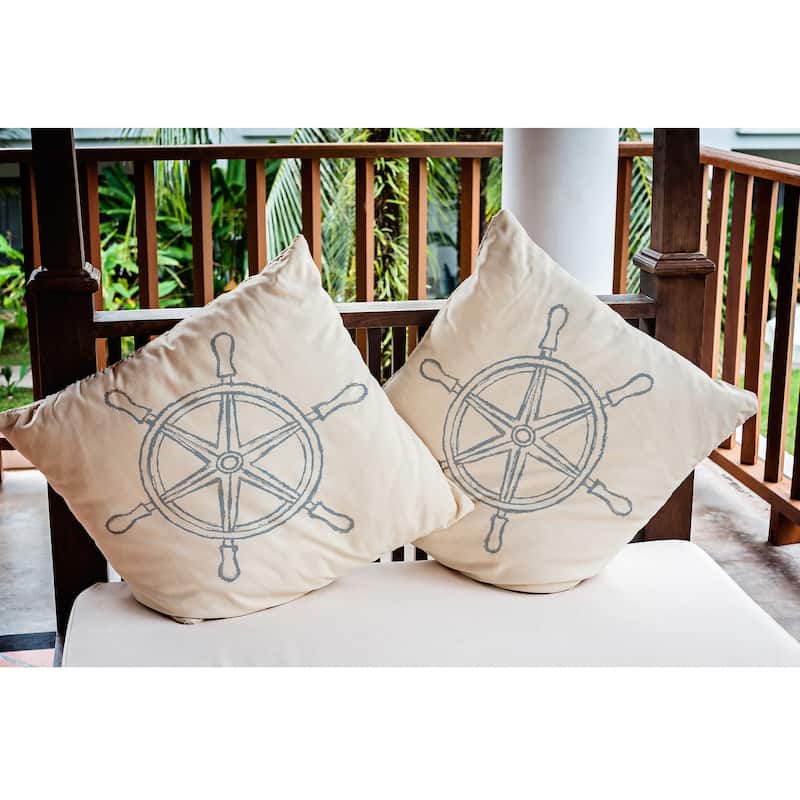 Large Ship Wheel Nautical Indoor/Outdoor Throw Pillow