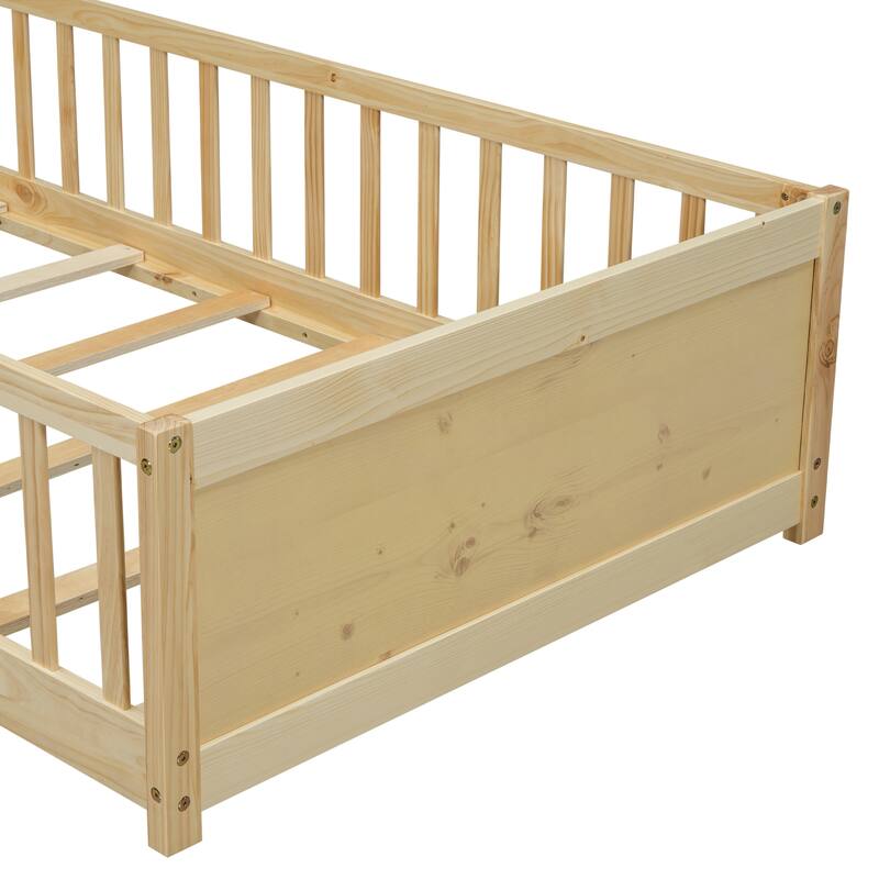Twin size Floor Platform Bed with Built-in Book Storage Rack, Door