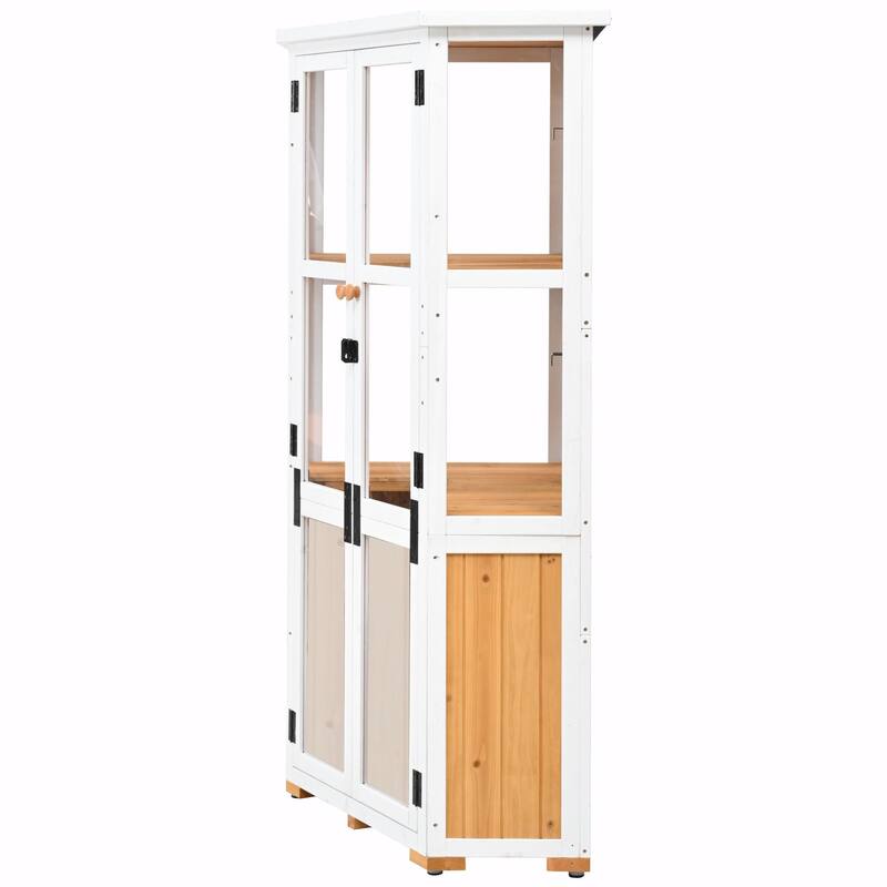 Outdoor Tool Storage Shed - Garden Wood Cabinet with Waterproof Mini Greenhouse Cold Frame