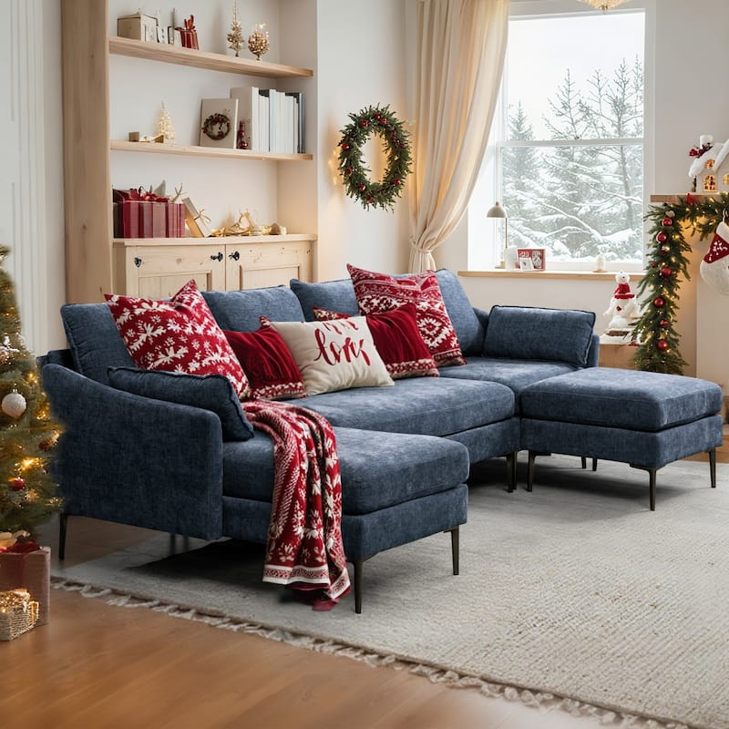 Modern Chenille Sectional Sofa with Reversible Chaise and Ottoman, Perfect for Living Rooms with Sleeper Function