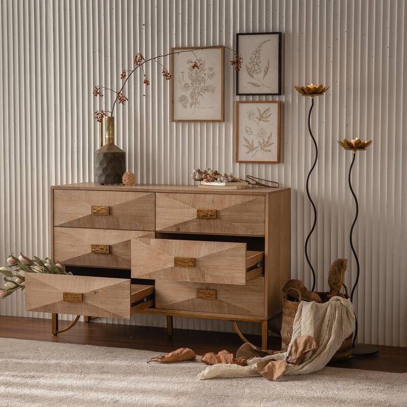 Light Wood Dresser with Metal Glide Drawers - Multi-Functional - 6-drawer