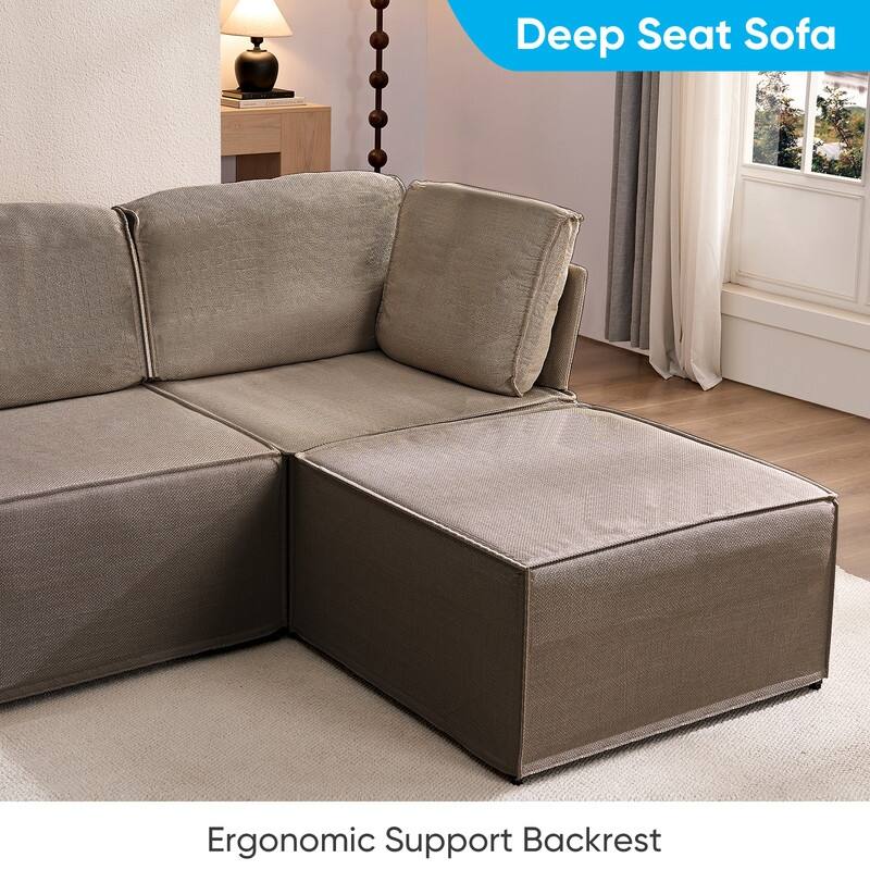 Mixoy Oversized Modular Sectional Sofa, U/L-Shaped Couch with Deep Seat, Ottoman, Convertible Modern Linen Sleeper Sofa Bed