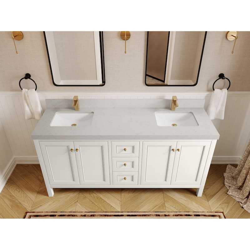 Willow Collections 72 in. W x 22 in. D Nashville Double Bowl Sink Bathroom Vanity with Countertop - 2”Carrara Quartz - Ivory