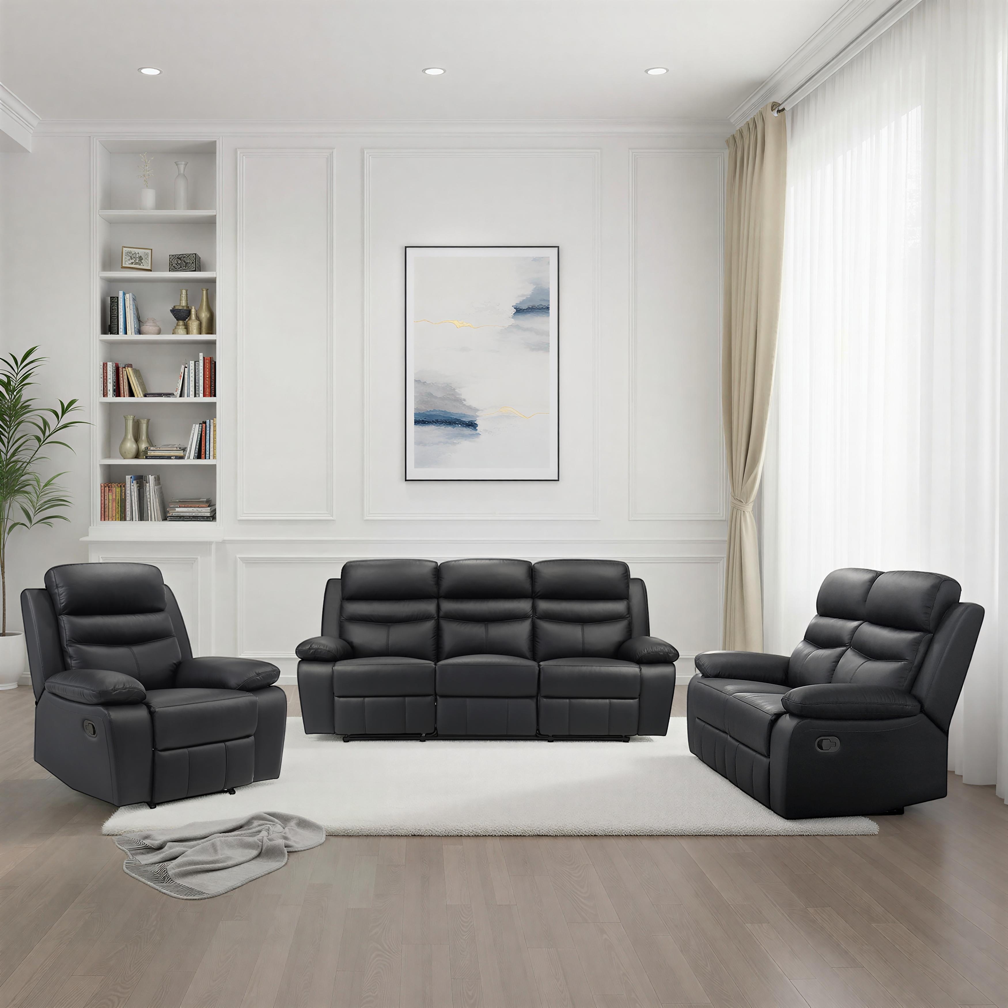 Peperomia Leather 3-Piece Manual Double Reclining Living Room Sofa Set