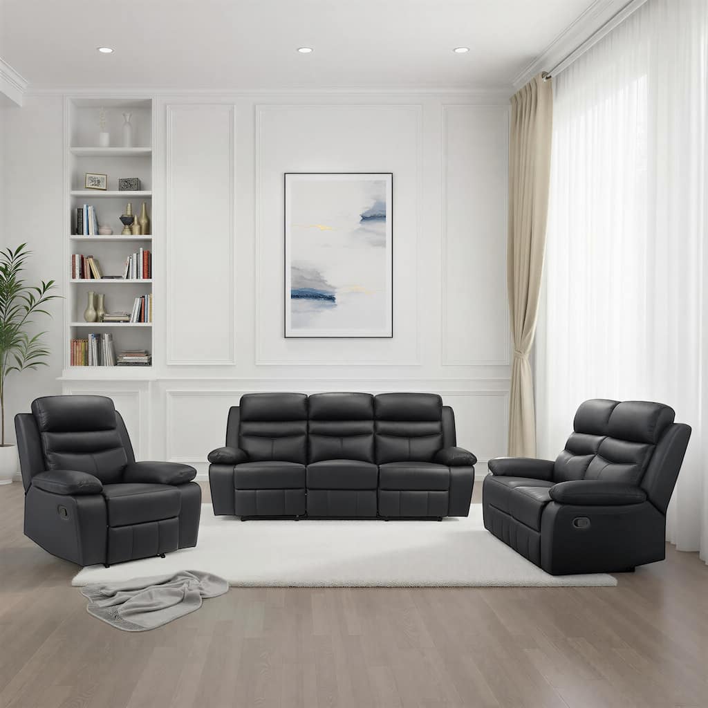 Peperomia Leather 3-Piece Manual Double Reclining Living Room Sofa Set