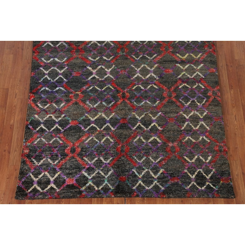All-Over Trellis Moroccan Indian Area Rug Handmade Jute Carpet - 5'6"x 8'7"