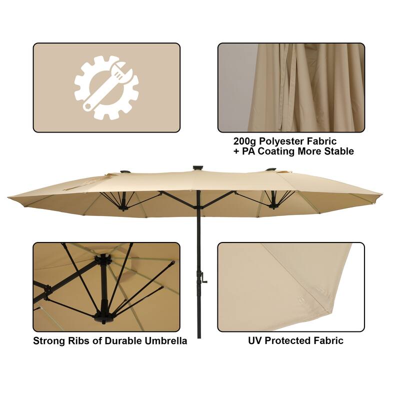 180'' x 108'' Rectangular Fiberglass Lighted Market Umbrella with Base