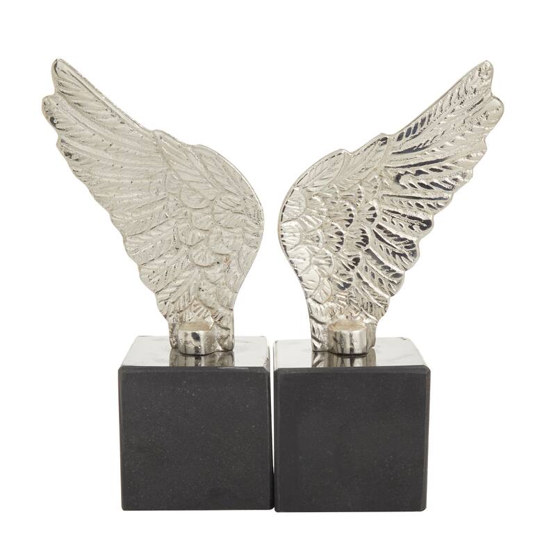Gold or Silver Aluminum Wings Bird Bookends with Marble Base (Set of 2) - 5 x 3 x 10