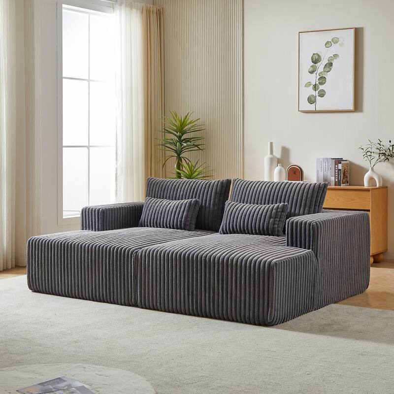 87'' Lounge Chaise Sleeper Sofa - Soft Corduroy Couch with Ottoman Bench and Pillow Support