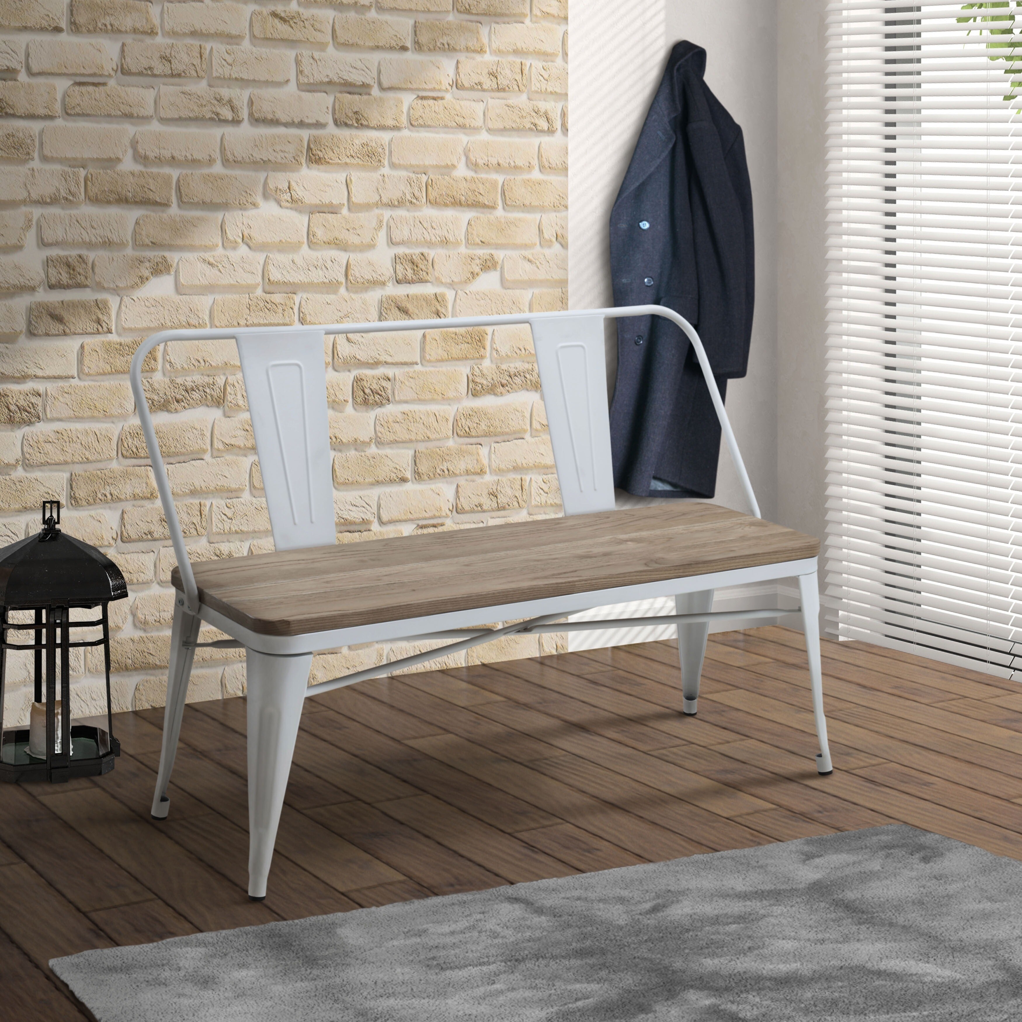 White metal dining bench cheap
