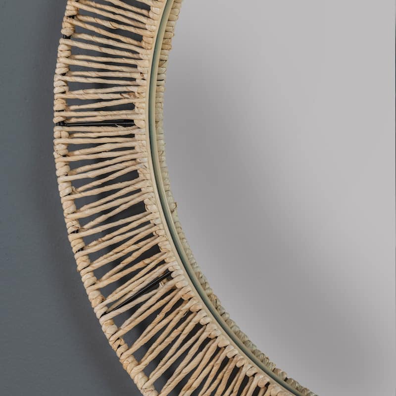 Jocelyn Jute Round Mirror, Cream