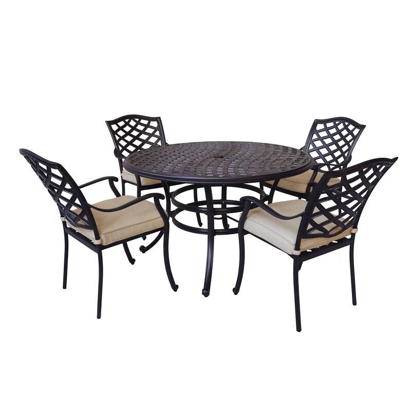Torino Aluminum 5 Piece Round Dining Set with 4 Arm Chairs - N/A