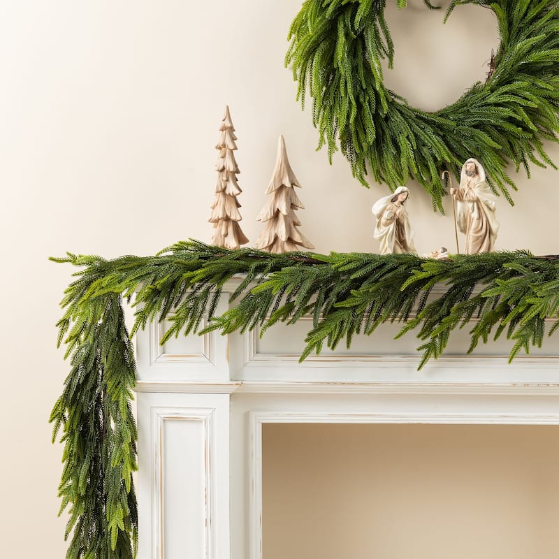 Glitzhome Christmas Greenery Pine PE Dripping Garland & Wreath & Teardrop Set