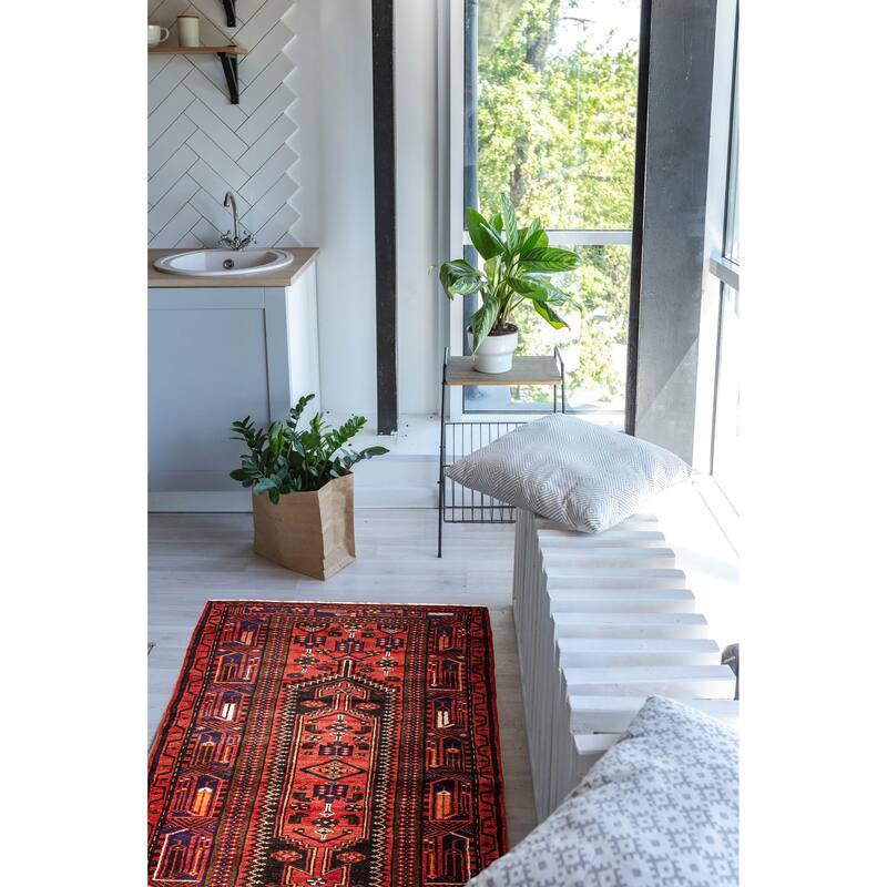 ECARPETGALLERY Hand-knotted Andelz Dark Red Wool Rug - 3'10 x 8'4