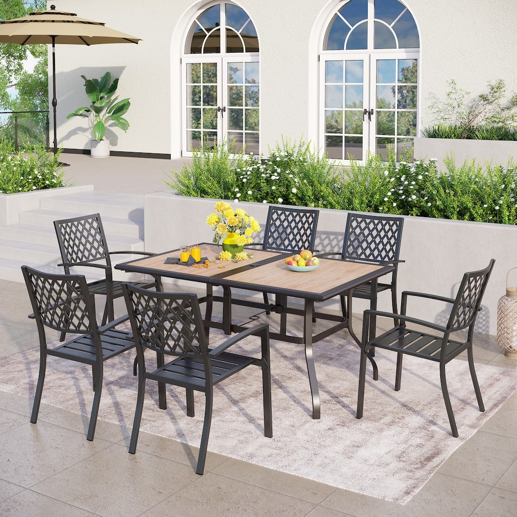 MAISON ARTS 7 Piece Outdoor Patio Furniture Wood Like Rectangular Dining Table and Stackable Chairs