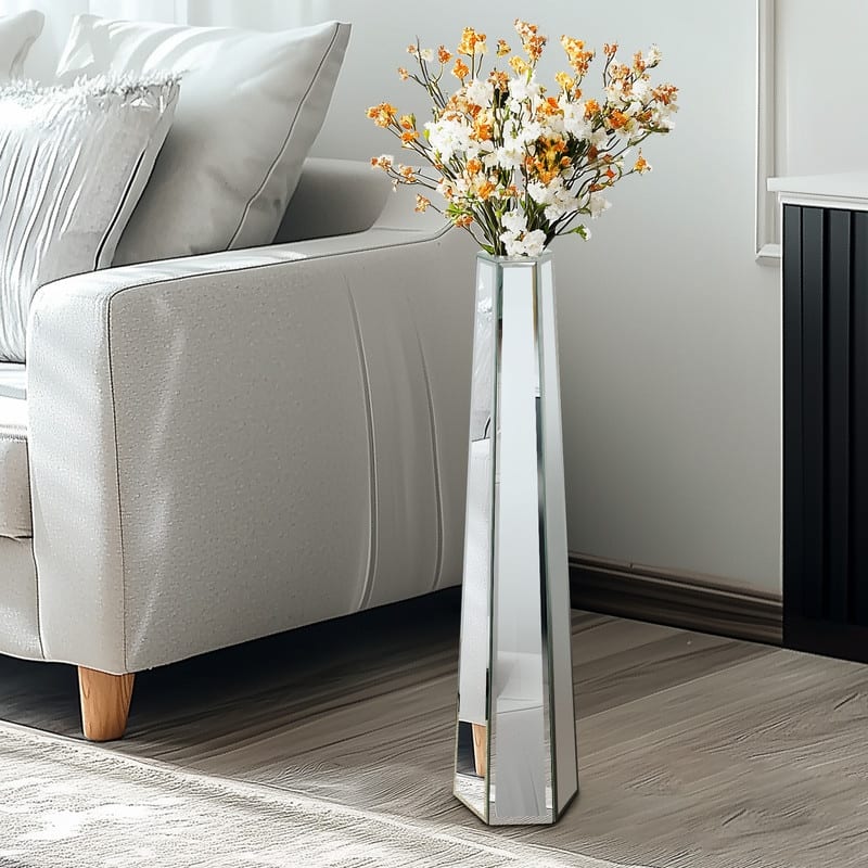 28" Tall Floor Vase Mirror Silver Large Flower Vases