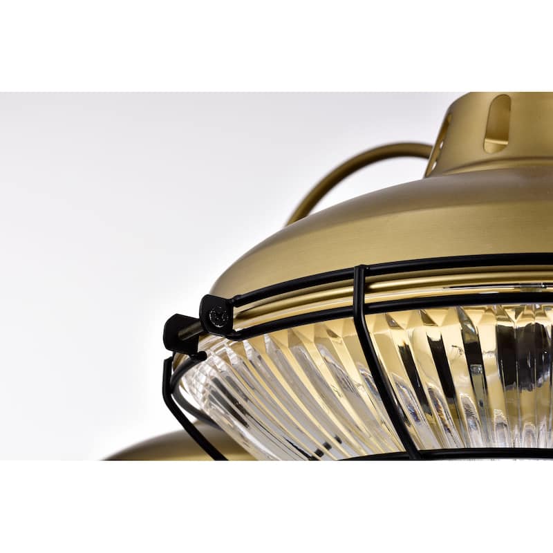 Minny Brushed Bronze 3-Light Chandelier with Rippled Glass and Metal shade