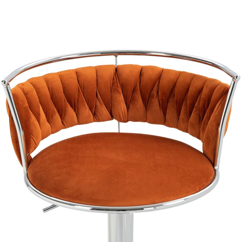 4 Set Modern Velvet Adjustable Swivel Bar Stools with Metal Frame