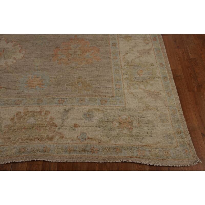 Beige Oushak Turkish Area Rug Hand-Knotted Transitional Wool Carpet - 8'3"x 9'8"