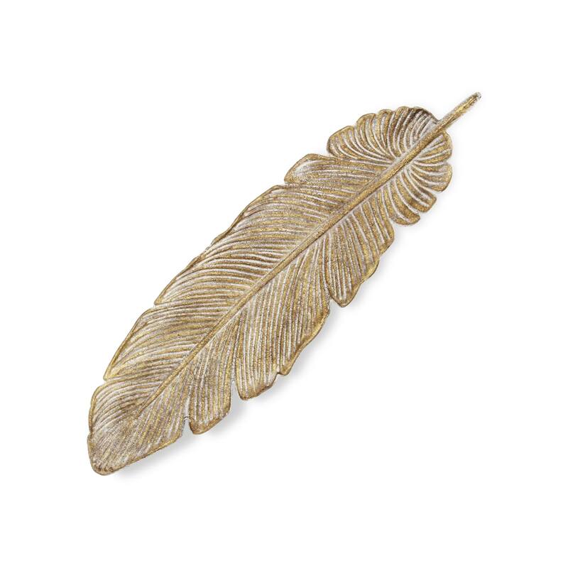Handcrafted Cast Iron Open Feather Decoration - 18.25" - Gold-Tone Finish