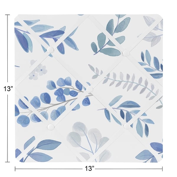 Floral Leaf 13in Fabric Memory Photo Bulletin Board - Blue Grey White Boho Watercolor Botanical Flower Woodland Tropical Garden