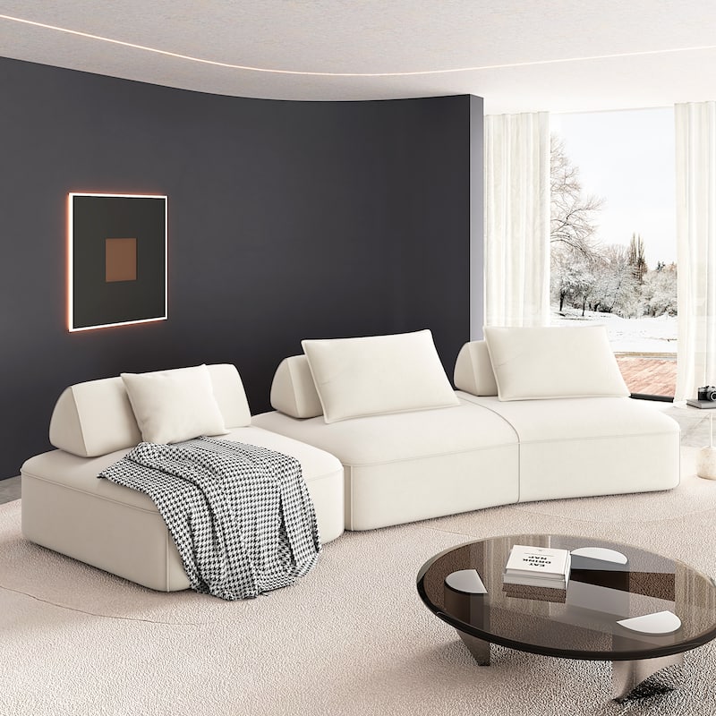 GDFStudio - Modern 139" Oversized Chenille Upholstered Modular Deep Seat Sectional Sofa with Removable Backrests & Soft Pillows