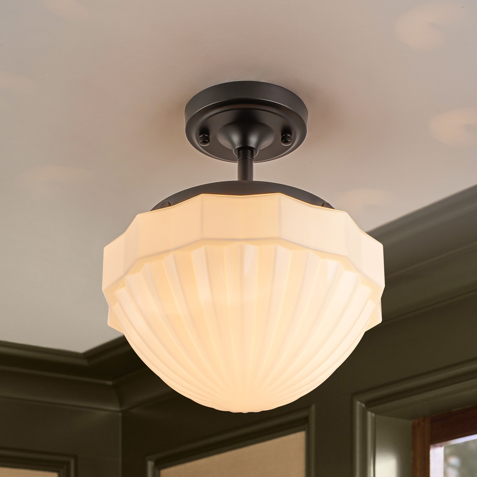 Rennnsan 1-Light Frosted Glass Semi-Flush Mount for Entryway - 1 Light