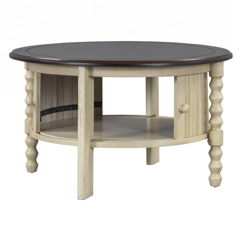Vintage Round Coffee Table with Storage