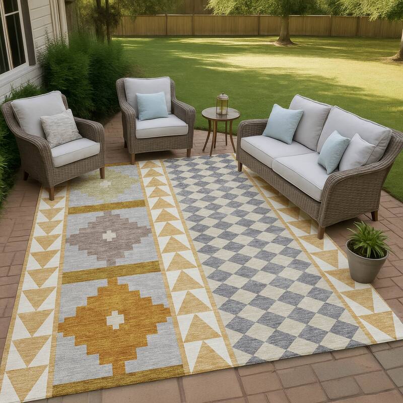 Machine Washable Indoor/ Outdoor Global Pima Chantille Rug - Gold - 10' x 14'