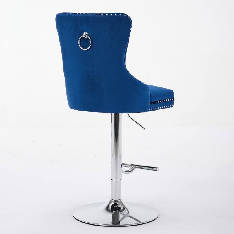 Thick Chrome Swivel Velvet Barstools,Adjustable Height,Modern Upholstered,Sponge&Spring（Set of 2)