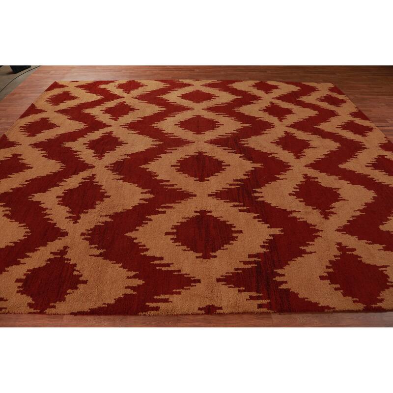 Hand Knotted Oriental 100% Wool Carpet Modern Geometric Oranges & Rust Moroccan Area Rug - 11' 7'' X 9' 5''