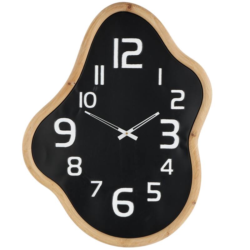 Black Metal Wavy Decorative Wall Clock with Brown Frame and White Accents - 2"W x 25"L x 32"H
