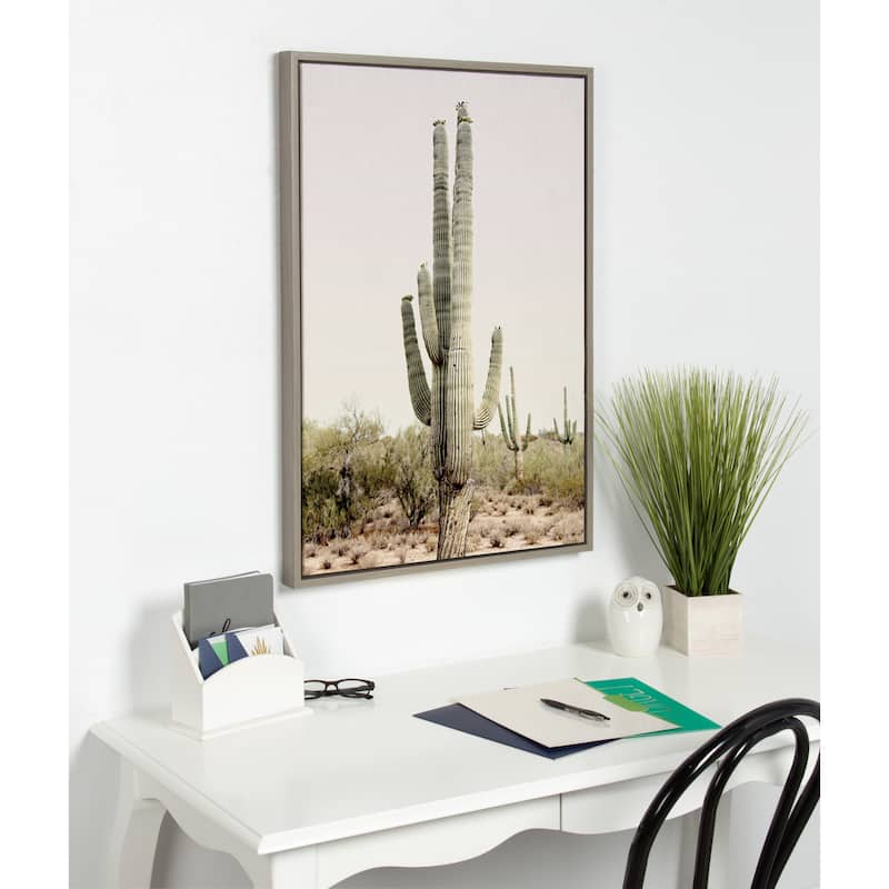 Kate and Laurel Sylvie Sunrise Cactus Framed Canvas by Amy Peterson