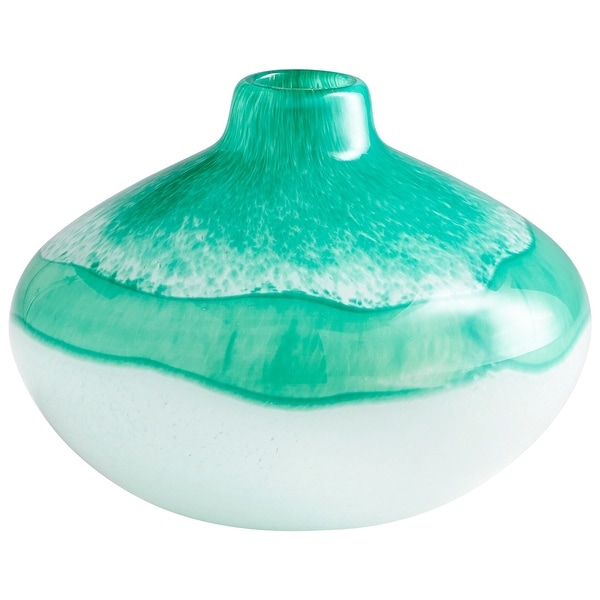 Cyan Design 09519 Iced 8-1/4" Diameter Glass Vase - Turquoise / White