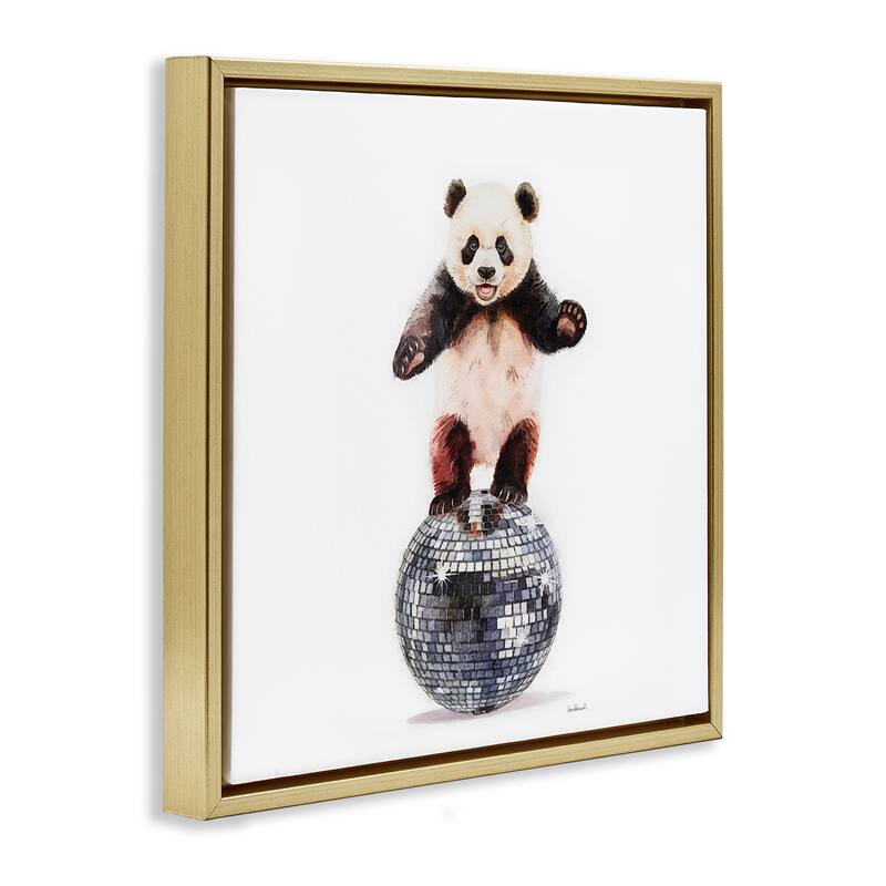 Stupell Panda Balancing on Disco Ball Framed Floater Canvas Wall Art Design By Amanda Greenwood