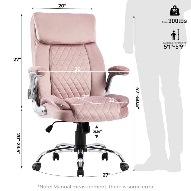 Modern Velvet Executive Office Chair with 360° Swivel, Adjustable Height, Armrests, and Ergonomic Support for Long Hours