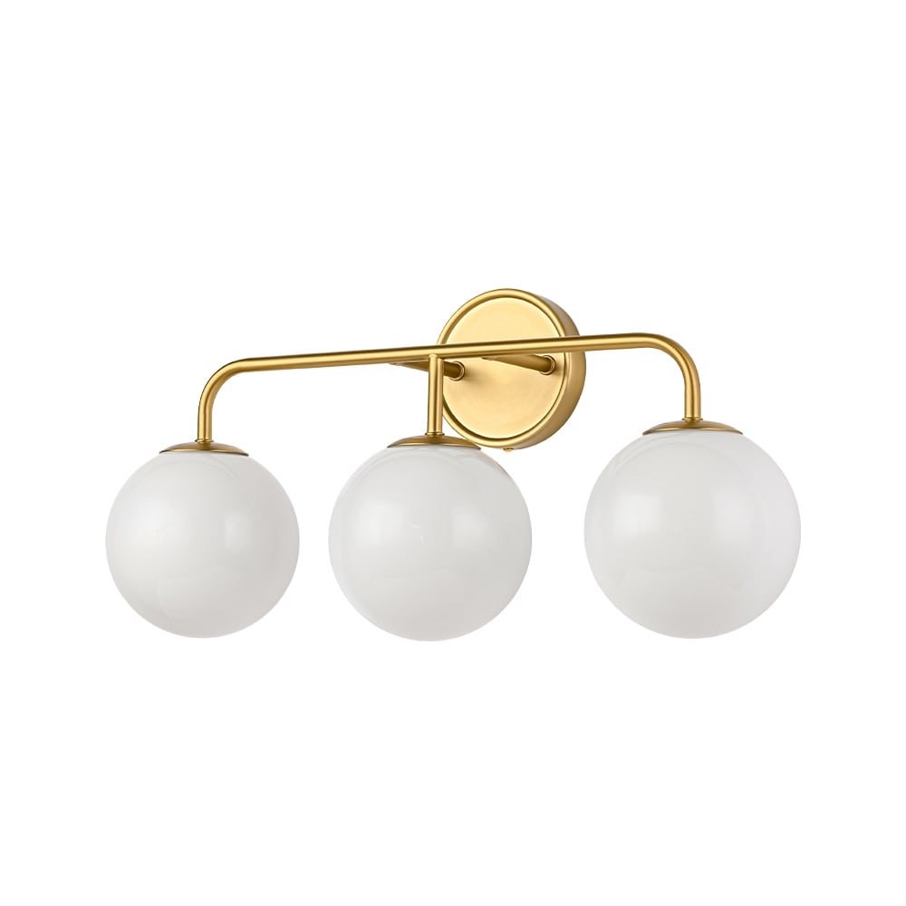 3-Light Modern Brushed Gold Vanity Light with White Frosted Glass Globe - 22"