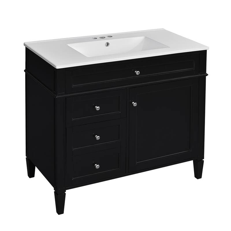 GDFStudio - Carradine Modern Freestanding Bathroom Vanity with Ceramic Sink and 2 Drawers & a Tip-out Drawer - 36'W