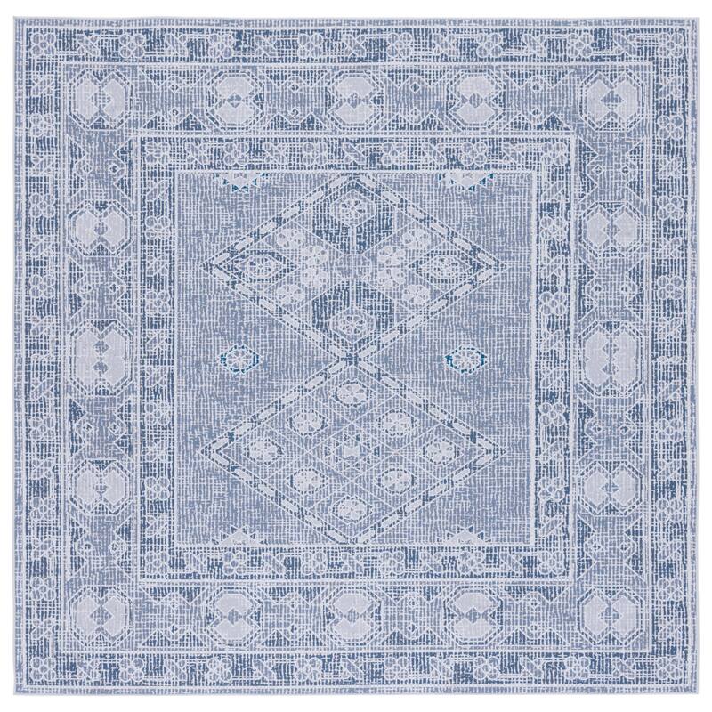 SAFAVIEH Tucson Machine Washable Slip Resistant Lotta Traditional Rug - 6' Square - Grey/Ivory