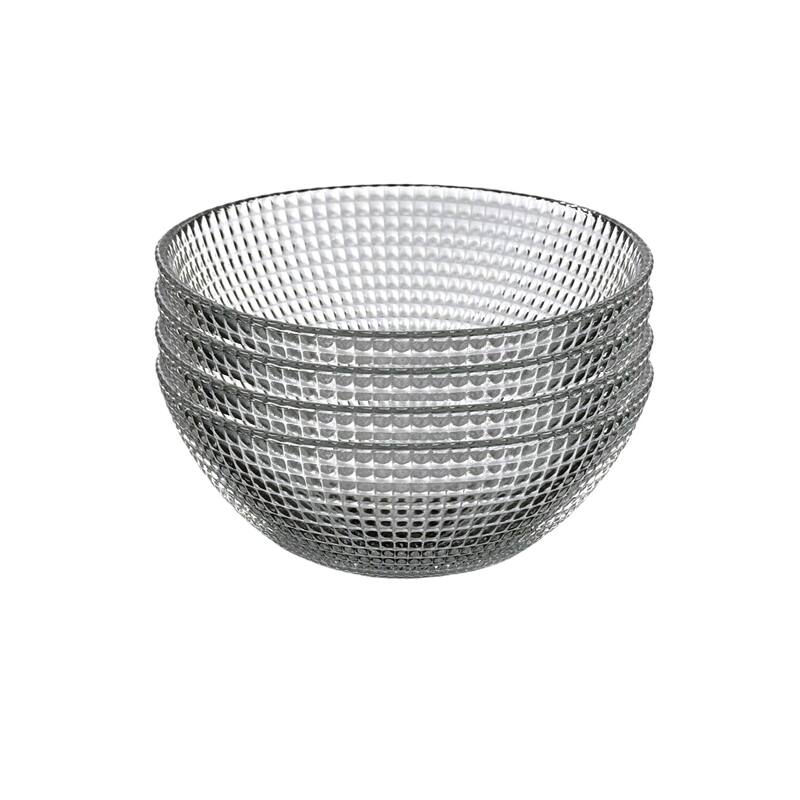 5 Inch Glass Bowls with Captivating Beaded Pattern Perfect for Both Casual and Formal Occasions - Set-4 - Clear