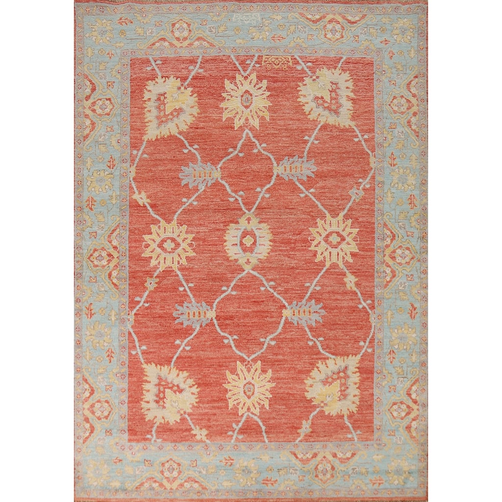 Vegetable Dye Oushak Turkish Rug Oriental Hand-Knotted Wool Carpet - 5'0"x 6'11"