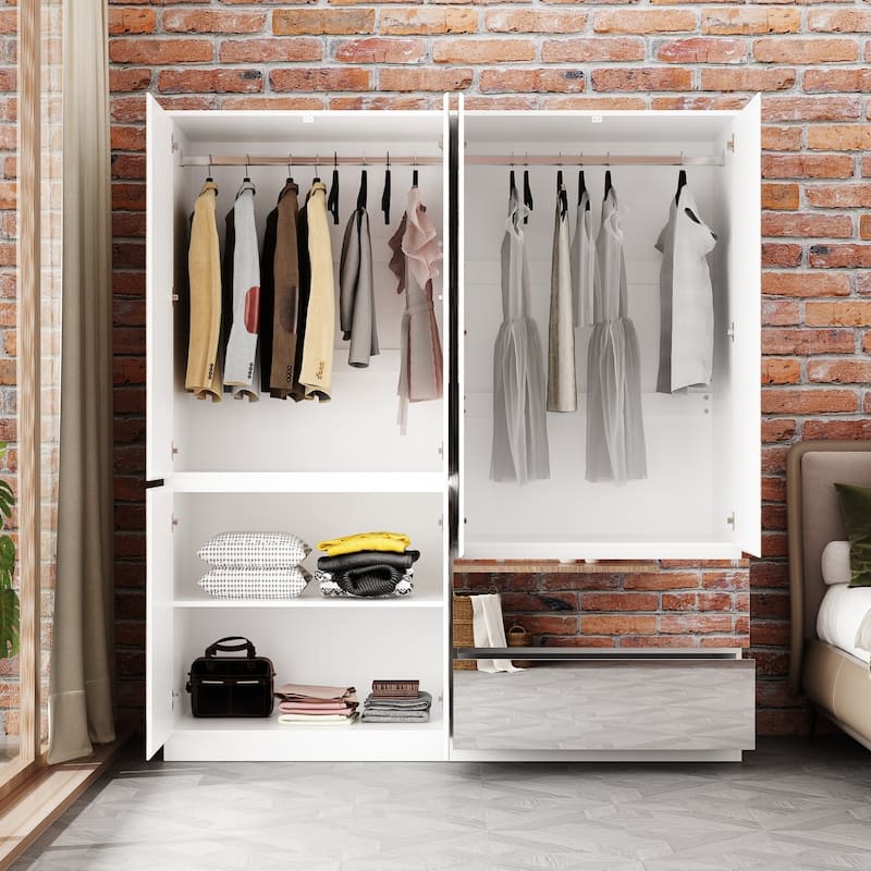 Combo Wardrobe Storage Cabinets Mirror Hanging Rod Bedroom ARMOIRES