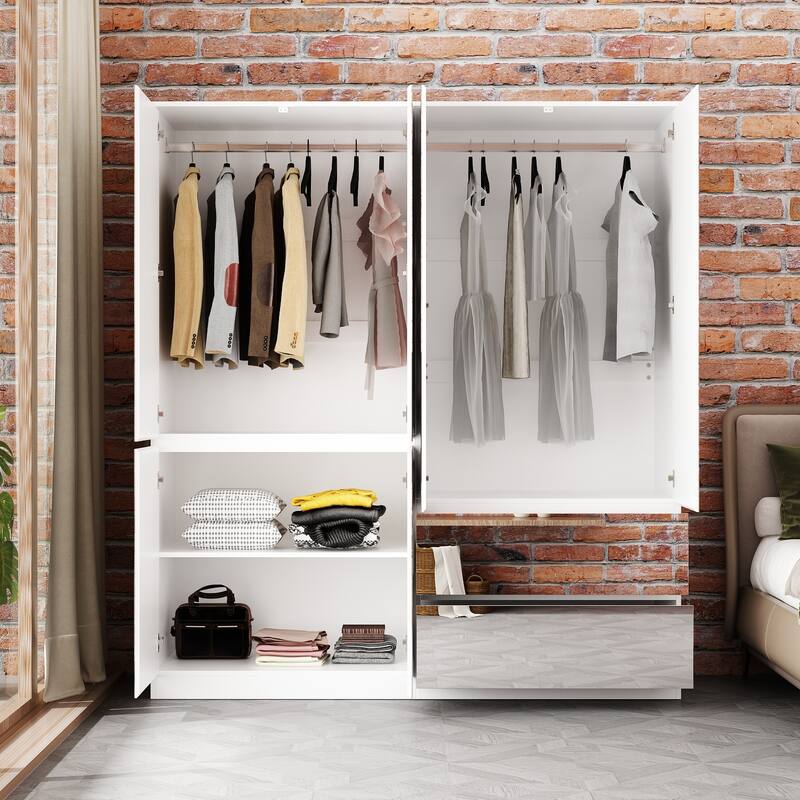 White Large Modular Modern High Gloss Wardrobe Armoire Mirrored Doors